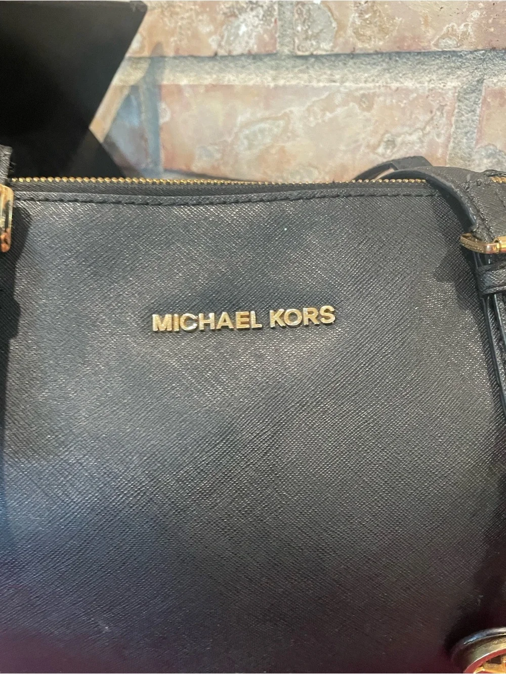 Michael Kors Black Leather Tote with Gold Logo Charm